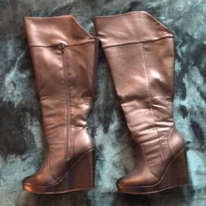 Thigh high wedge boots
